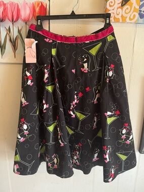 Becky and Max vintage Penguin Print A-Line Skirt - Black with Pink & Lime